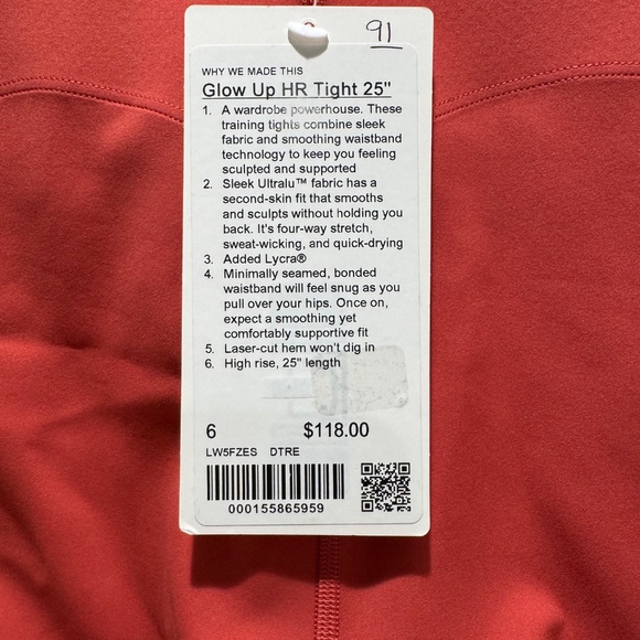Lululemon Glow Up High Rise Tight 25” Leggings Desert Red Size 6 NEW - Picture 3 of 3